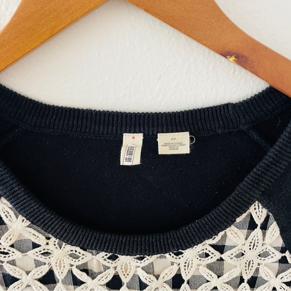 Anthropologie Moth Facade Lace Gingham Short Sleeve Sweater Top - Picture 4 of 5